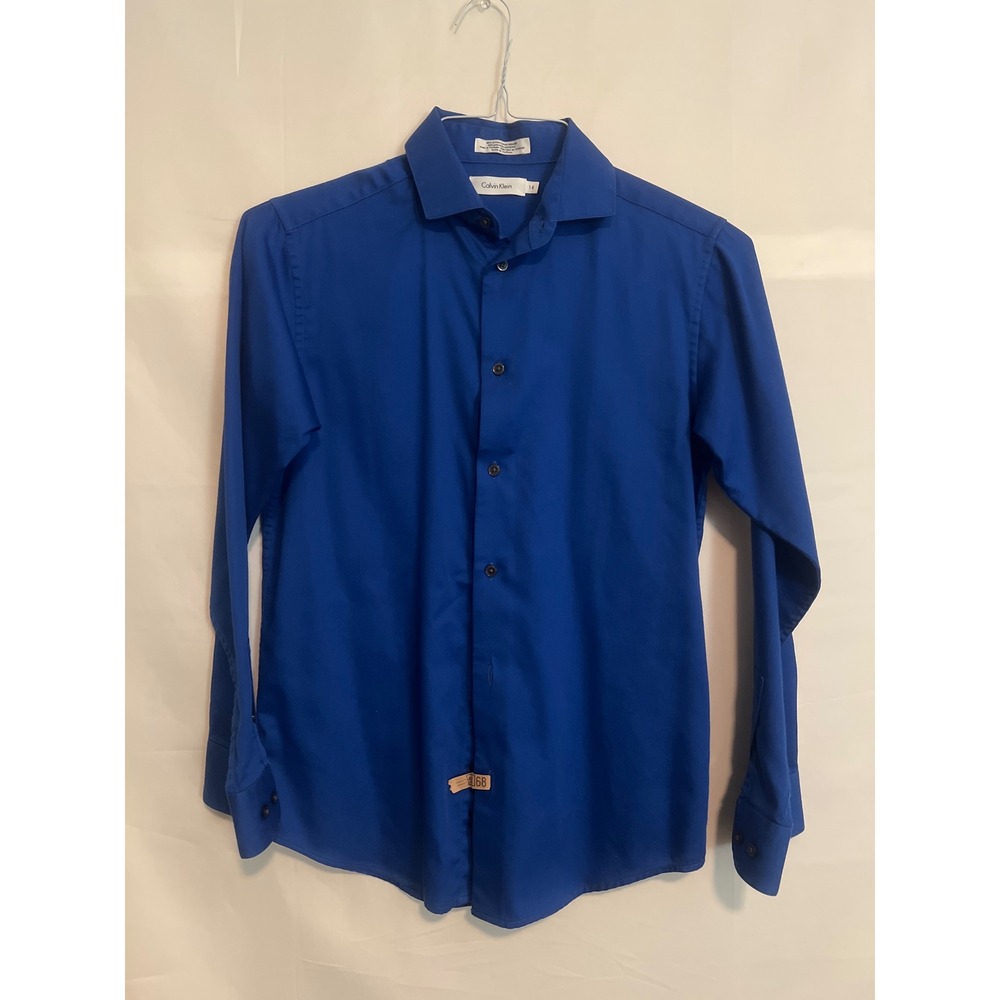 Calvin Klein Boys Royal Blue Long Sleeve Button Down Dress Shirt Size 14